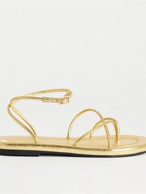 Metallic Gold Strappy Ankle‑Buckle Sandals for Women